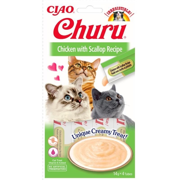 Inaba Ciao Churu Cream Tavuklu ve Deniz Taraklı 4x14 gr Sıvı Kedi Ödül Kreması