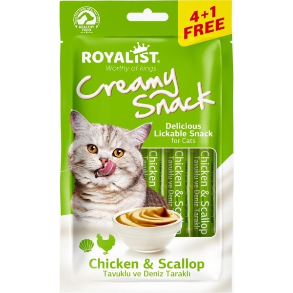 Royalist Creamy Snack Tavuk Etli ve Deniz Taraklı 5x15 gr Kedi Ödül Maması