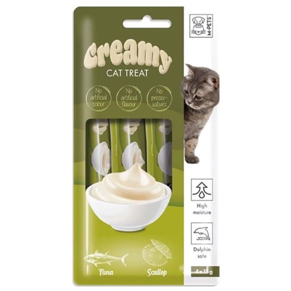 M-Pets Ton Balıklı ve Deniz Taraklı 4x15 gr Sıvı Kedi Ödül Maması