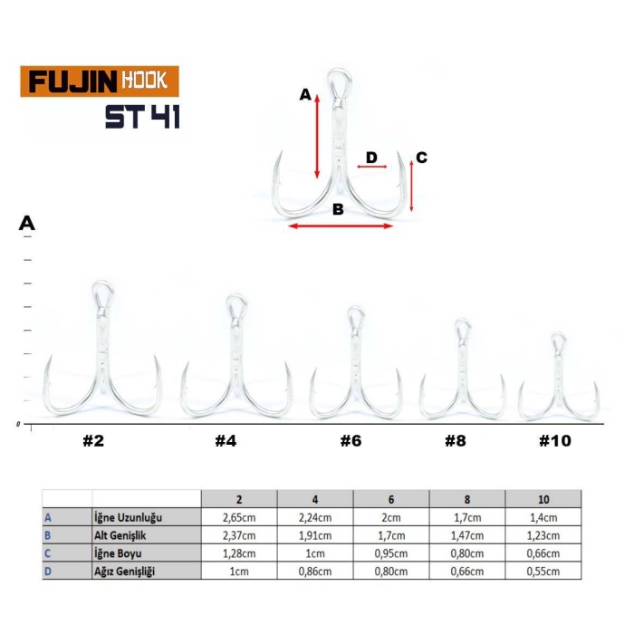 Fujin ST41 Üçlü Maket Balık İğnesi Nickel #8 numara