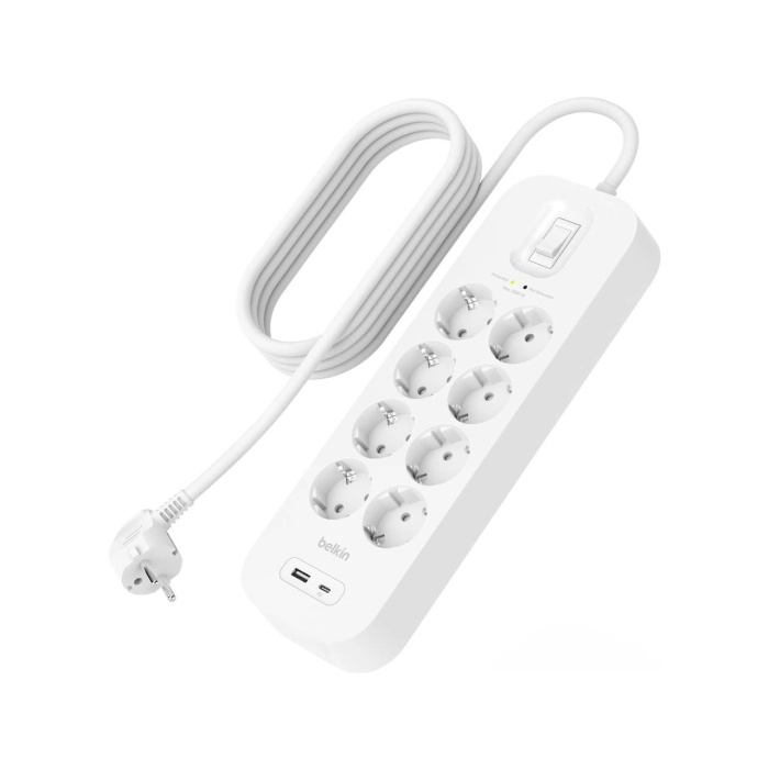 Belkin 1xUSB-A/1xType-C Akım Korumalı 8li 2 mt Uzatma Priz