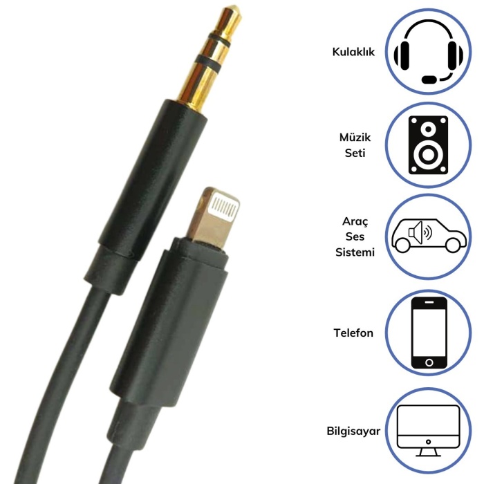 iPhone Lightning Aux Araç Dönüştürücü Ses Kablosu 3.5 mm Jack Girişli (2563)