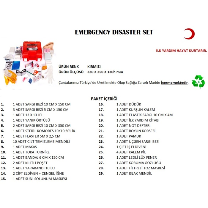 Büyük Boy Acil Afet Seti Deprem Yardım Seti (2563)