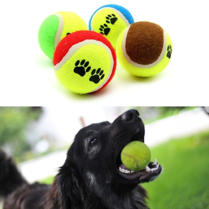 3&apos;lü Renkli Desenli Tenis Topu Kedi Köpek Oyuncağı (2563)