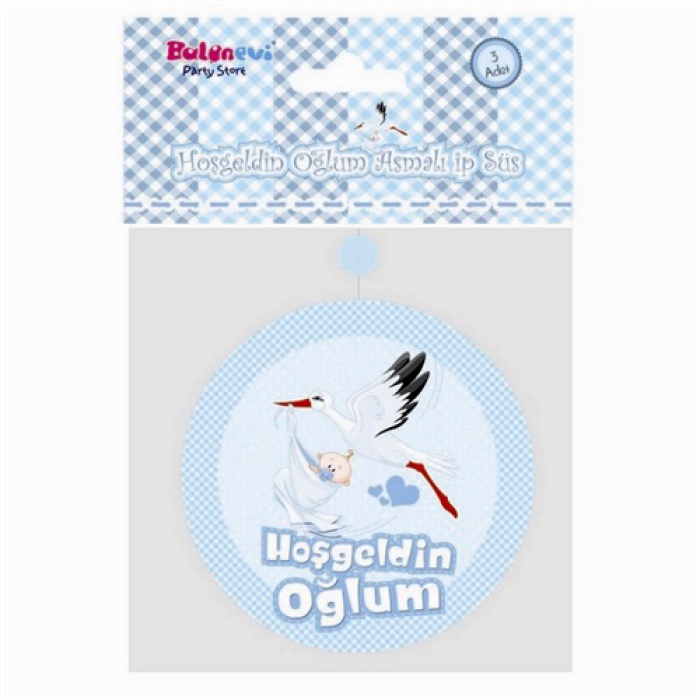 Hoşgeldin Oğlum Yazılı Baby Shower Partisi Asmalı İp Süs 3 Adet (2563)