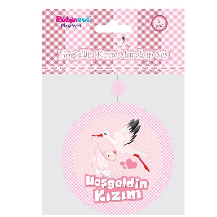 Hoşgeldin Kızım Yazılı Baby Shower Partisi Asmalı İp Süs 3 Adet (2563)