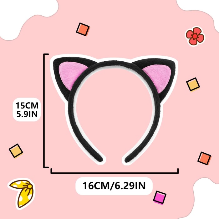 Sevimli Kedi Kulak Pofuduk Kedi Taç Siyah İçi Pembe Renk 17x15 cm (2563)