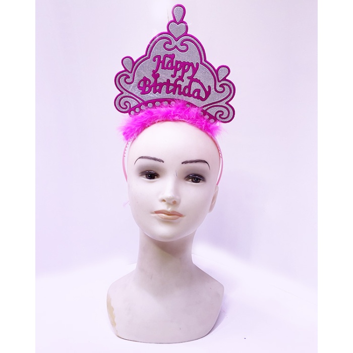 Happy Birthday Neon Pembe Renk Doğum Günü Tacı 24x15 cm (2563)