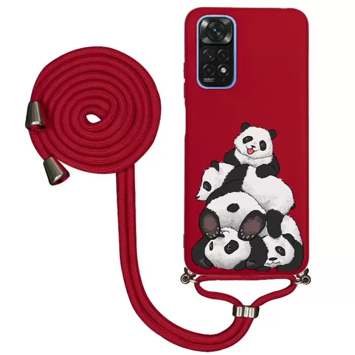 Xiaomi Redmi Note 11 İpli Lansman Kılıf - Cute Pandas