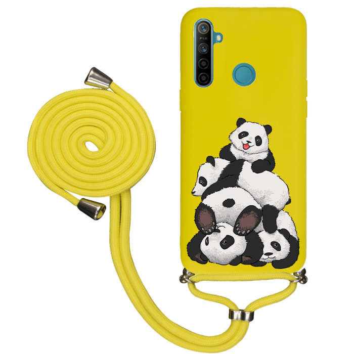 Realme 5İ İpli Lansman Kılıf - Cute Pandas