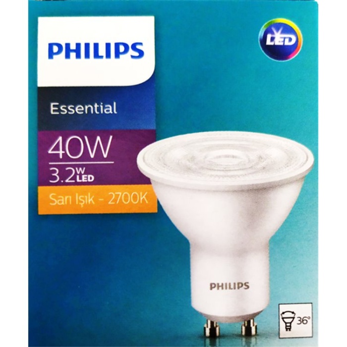 PHILIPS ESSENTİAL 3,2W 40W GU10 LED SPOT AMPUL 2700K