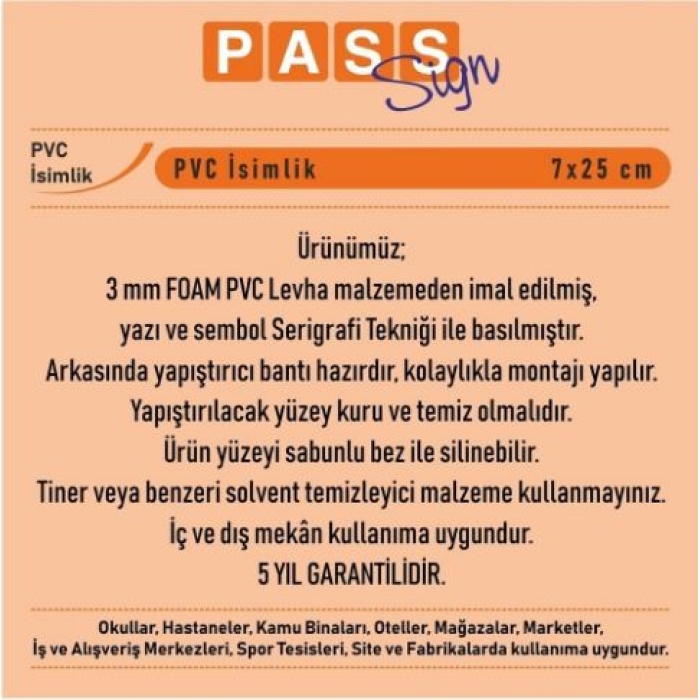 Pano Pvc Kapı İsimlikleri Müdür 7X25 Cm.