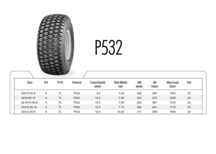 Wanda 25X12-9 P532 4PR Çim Traktörü Golf Lastiği