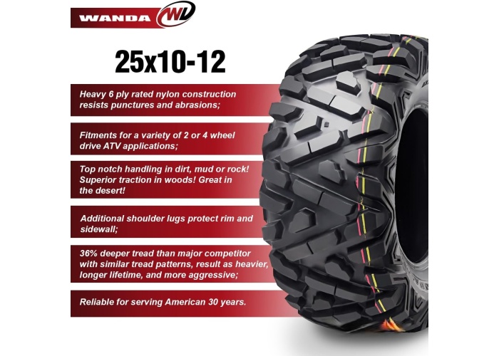 Wanda 25x10.00-12 P350 6PR Atv Arka Lastik