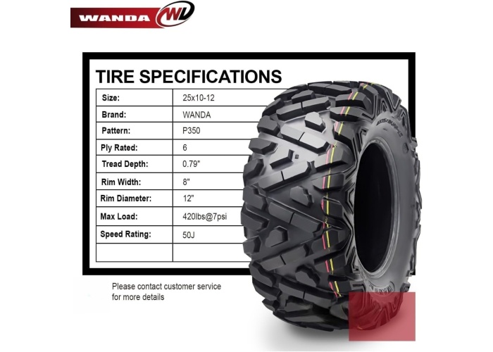 Wanda 25x10.00-12 P350 6PR Atv Arka Lastik