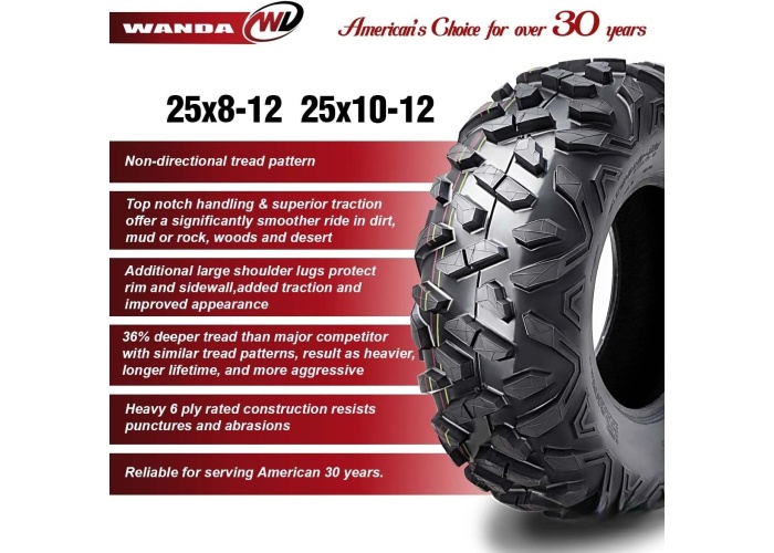 Wanda Set 25x8-12 ve 25x10-12 P350 6PR Atv Ön Arka Takım