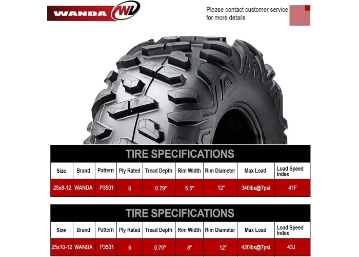 Wanda Set 25x8-12 ve 25x10-12 P350 6PR Atv Ön Arka Takım