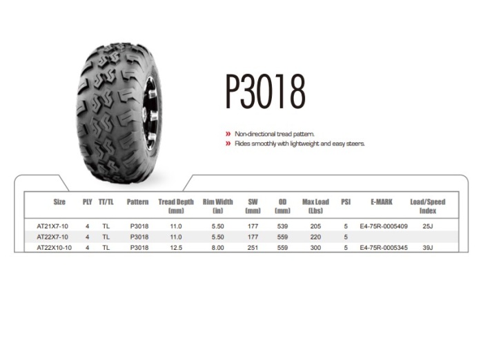 Wanda Set 22X7-10 ve 22X10-10 P3018 4PR Atv Utv Lastik Takımı Ön Arka