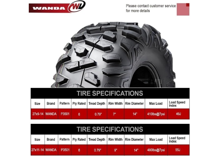 Wanda Set 27x9-14 ve 27x11-14 P350 6PR Atv Ön Arka Takım