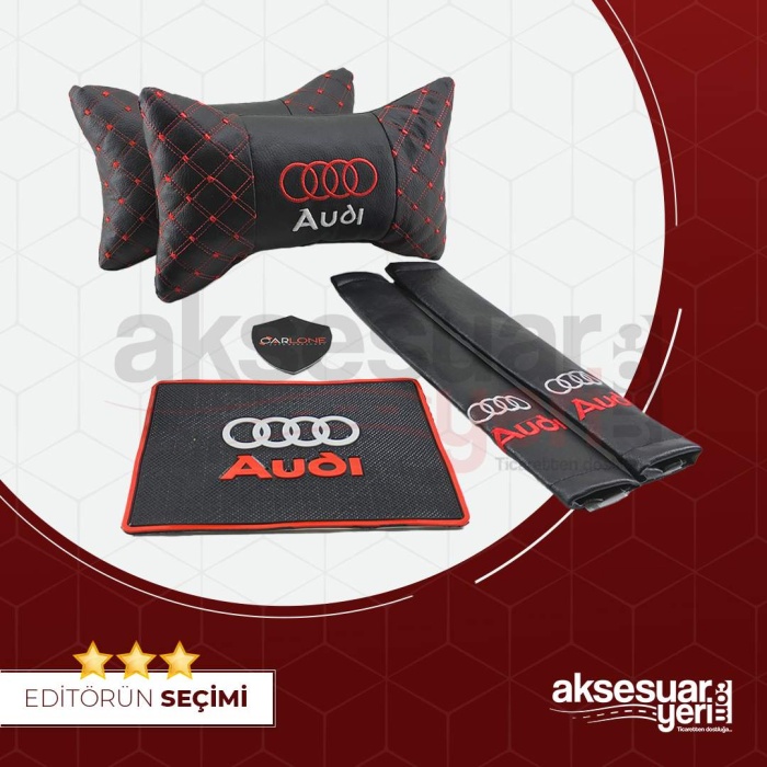 AUDI Deri Oto Yastık Kemer Kaydırmaz Ped - Lüx Deri Set