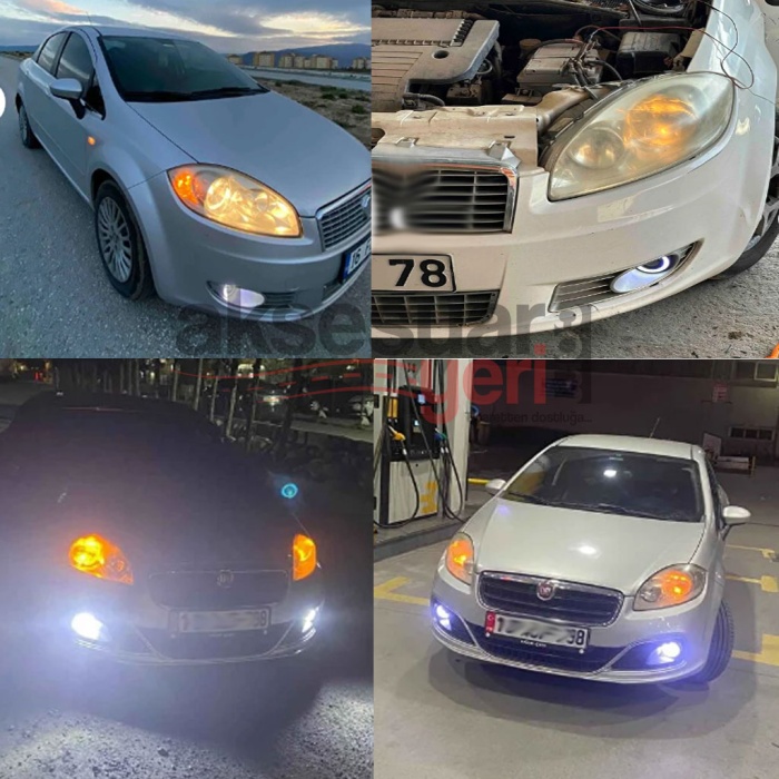 Fiat Linea Uyumlu Angel Mercekli Beyaz Renk Sis Farı  Metal Alaşım Gövde Universal Sis Farı 76MM