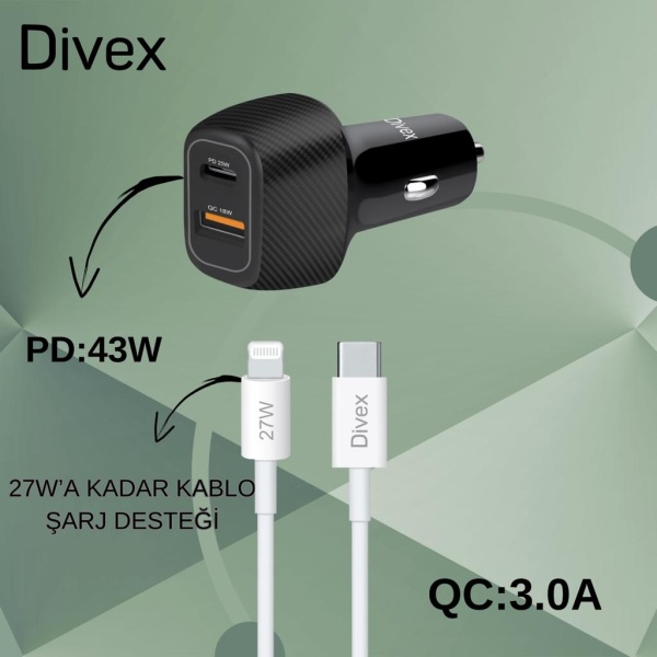 Divex Da-314 Pd 43W Usb-C To Lightning Araç Şarjı