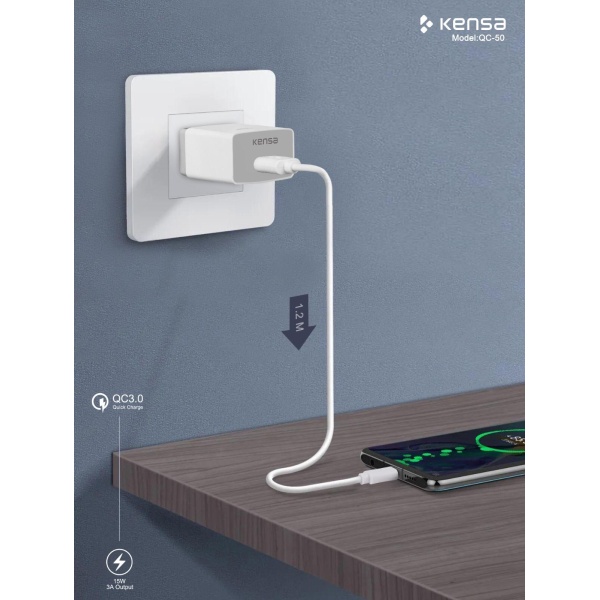 Kensa Usb Wall Charger Qc3 0 Type-C Qc-50 Hızlı Şarj Kablolu