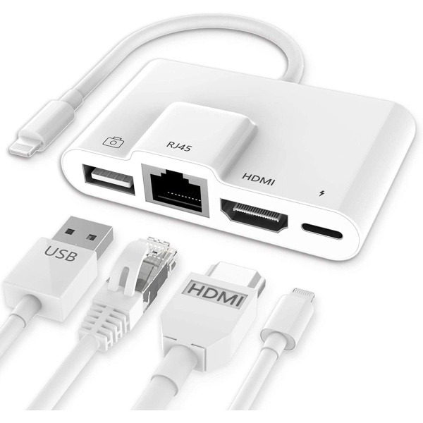 iPhone İpad İle Uyumlu 4İn1 Lightning Hdmi/Usb/Ethernet/Type-C Dönüştürücü Otg Kablo