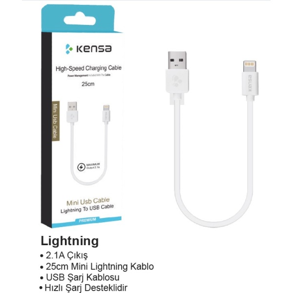 Kensa Lightning C-200 2 1A 25Cm Şarj Kablosu