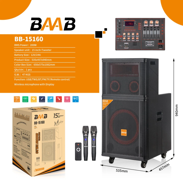 BB12160 12 Inch Active Pair Big Outdoor Bt Speaker for Good Sound Karaoke Home Theatre System