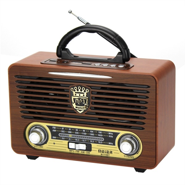 Meıer M-115Bt Şarjlı Bluetooth Retro Wooden Radio