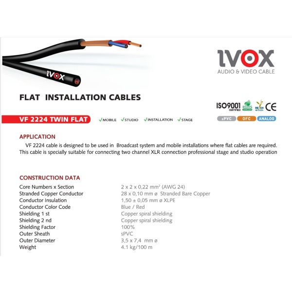 Ivox Vf-2224 Twın Flat Installatıon Cable 2*Stereo Kablo