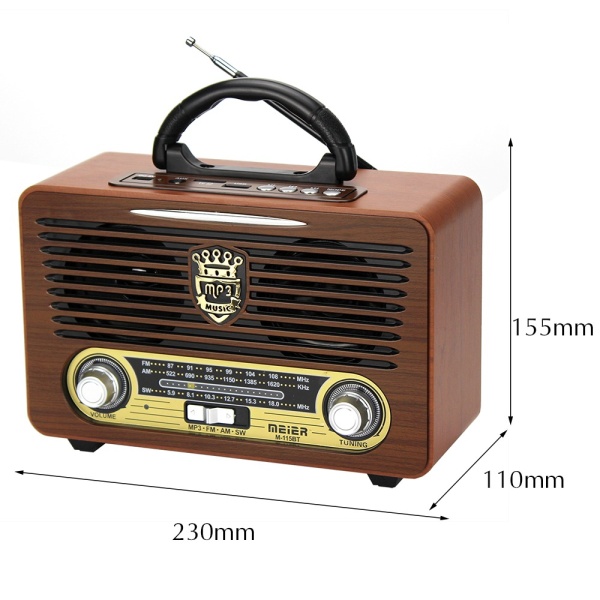 Meıer M-115Bt Şarjlı Bluetooth Retro Wooden Radio