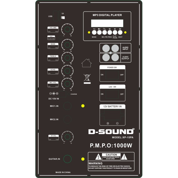 D-Sound Xp-15Pa 15 Taşınabilir Şarjlı Hoparlör