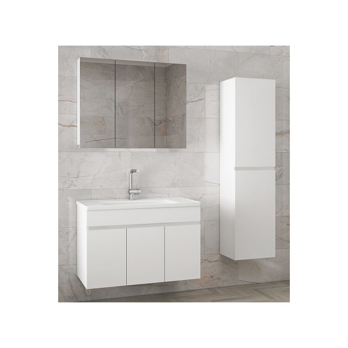 Viola3-Beyaz 100+35 cm MDF-Aynalı Seramik Lavabolu Banyo Dolabı Takımı**DEMONTE DEĞİL**
