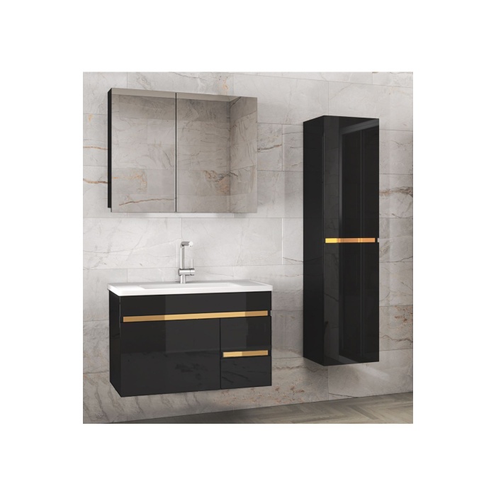 Viosen-ea Siyah-gold (80 35) 115 Cm Çekmeceli Lavabolu Mdf Banyo Dolabı Seti **hazır Kurulu**