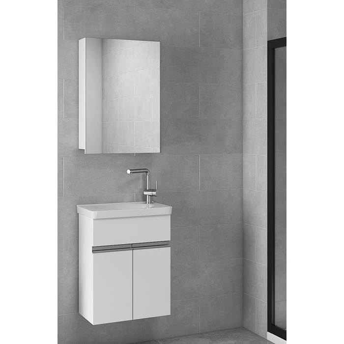 Miniço-beyaz Ebeveyn 50 Cm X 32 Cm Ayna Dolaplı Lavabolu Mdf Banyo Dolabı Seti **hazır Kurulu**