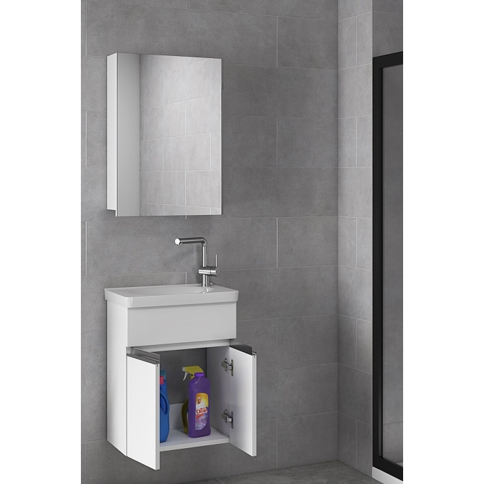 Miniço-beyaz Ebeveyn 50 Cm X 32 Cm Ayna Dolaplı Lavabolu Mdf Banyo Dolabı Seti **hazır Kurulu**