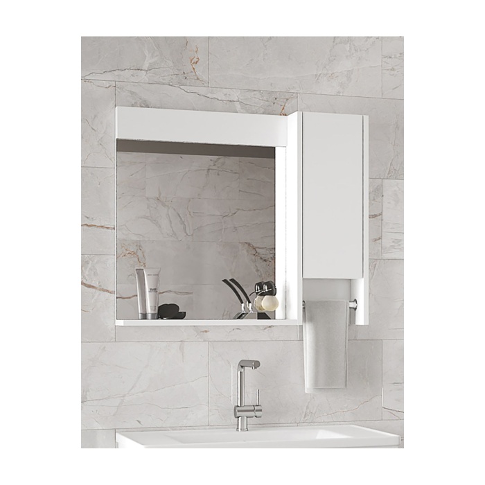 Okyanus 80 cm-MDF Banyo aynası, havluluklu ayna, Çok Amaçlı Aynalı Banyo Dolabı, Raflı ayna-Beyaz