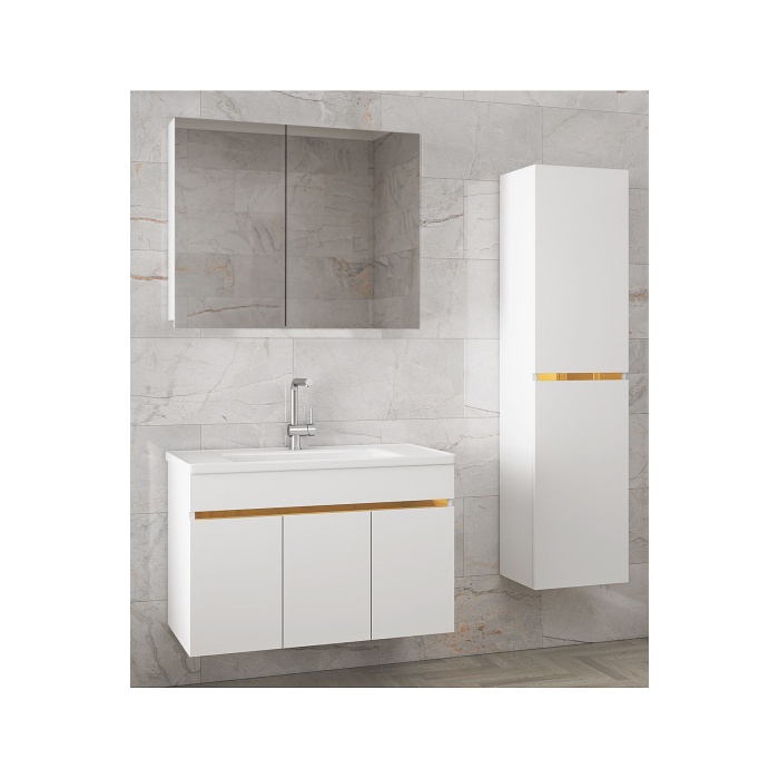 Viola3-s Beyaz (80 35) 115 Cm Ayna Dolaplı Boy Dolaplı Lavabolu Mdf Banyo Dolabı Seti *hazır Kurulu