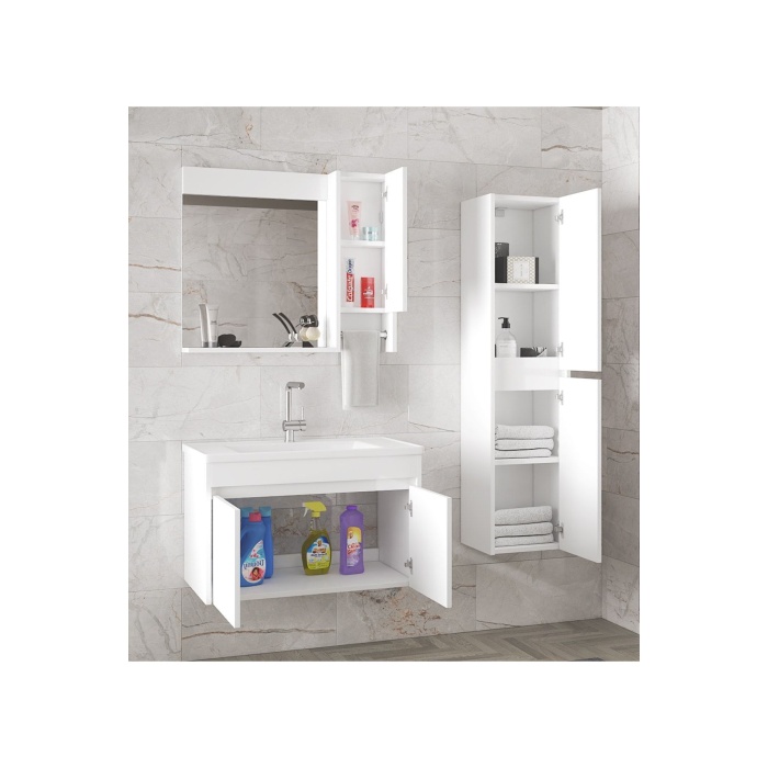 Estella-oa Beyaz (80 35) 115 Cm Ayna Dolaplı Boy Dolaplı Lavabolu Mdf Banyo Dolabı Seti*hazır Kurulu