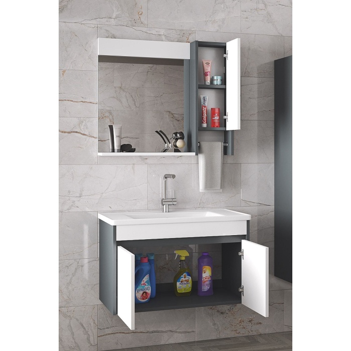 Estella-oa 80 Cm Aynalı-lavabolu Mdf Banyo Dolabı Seti**hazır Kurulu**