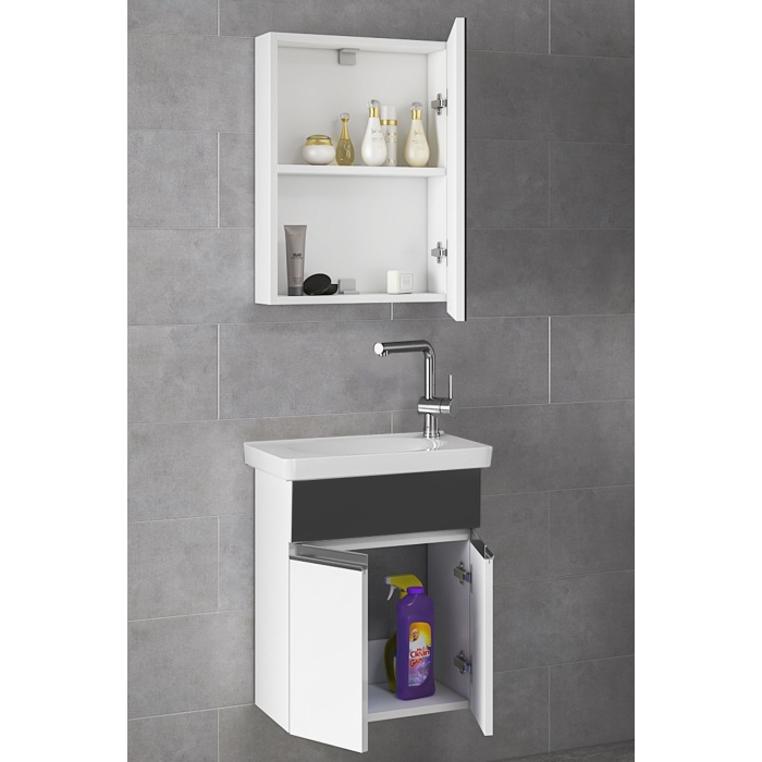 Miniço-sb-ebeveyn 45 Cm X 28 Cm Ayna Dolaplı Lavabolu Mdf Banyo Dolabı Seti**hazır Kurulu**