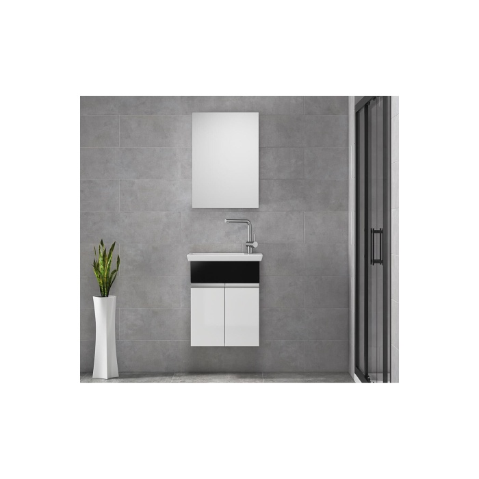 Miniço-sb-ebeveyn 45 Cm X 28 Cm Ayna Dolaplı Lavabolu Mdf Banyo Dolabı Seti**hazır Kurulu**