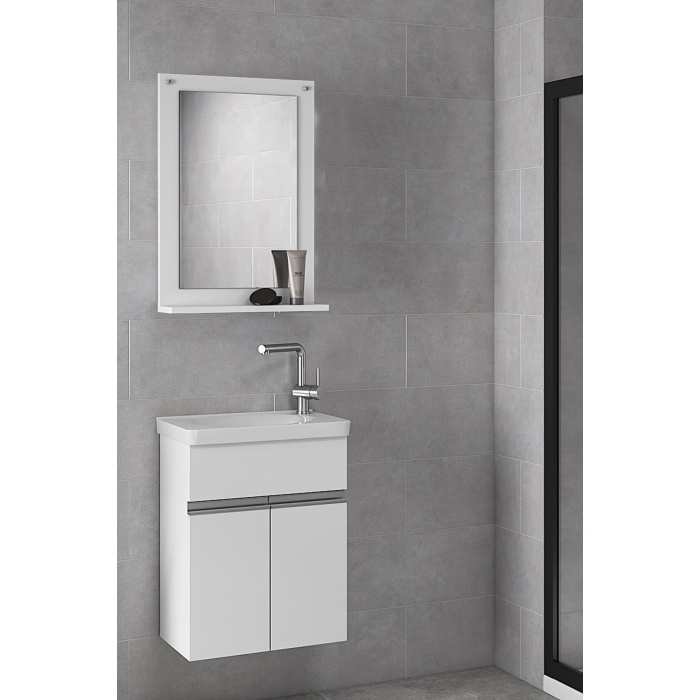 Miniço-b Ebeveyn 45 Cm X 28 Cm Aynalı Seramik Lavabolu Mdf Banyo Dolabı Seti**hazır Kurulu**