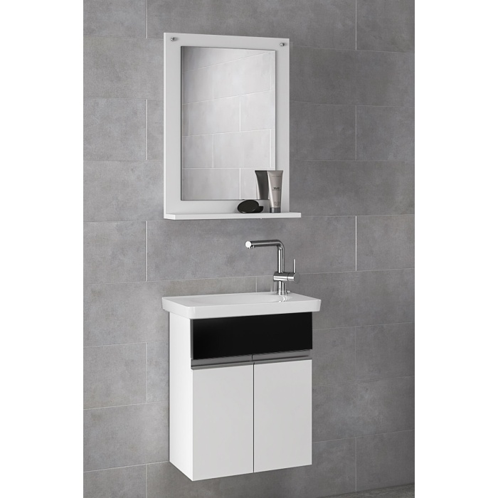 Miniço-sb Ebeveyn 45 Cm X 28 Cm Aynalı Seramik Lavabolu Mdf Banyo Dolabı Seti**hazır Kurulu**