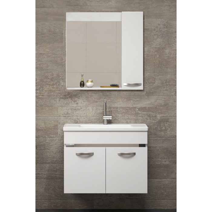 Safir Beyaz 65 Cm Seramik Lavabolu Mdf Banyo Dolabı Seti**hazır Kurulu**