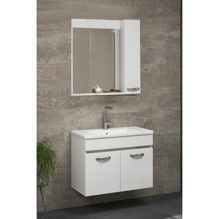 Safir Beyaz 65 Cm Seramik Lavabolu Mdf Banyo Dolabı Seti**hazır Kurulu**