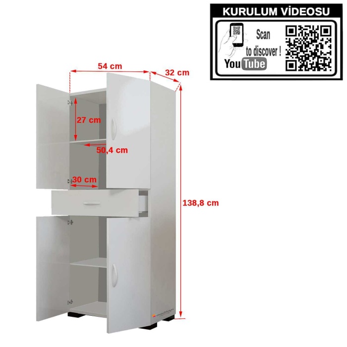 Modilayn SAMET 4 Kapak Tek Çekmeceli Dolap