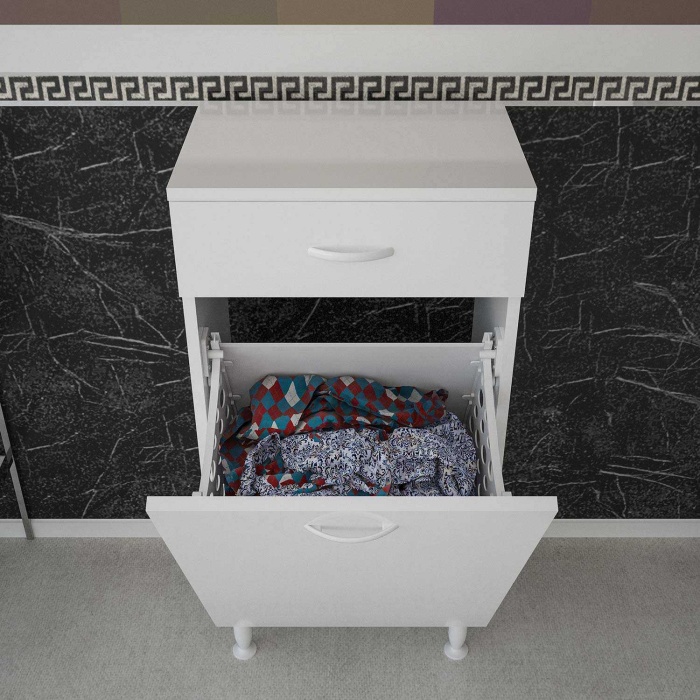 Modilayn ÇAKIR 45x86 cm Çekmeceli Kirli Çamaşır Sepetli Banyo Dolabı